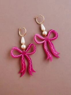 Wolf & Moon Bow Statement Hoops In Magenta