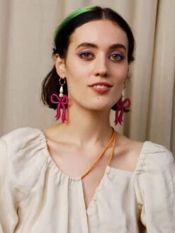 Wolf & Moon Bow Statement Hoops In Magenta -Wolf & Moon bow statement hoops magenta model 4