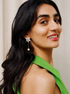 Wolf & Moon Caia Drop Studs In Off White -Wolf & Moon caia drop studs offwhite model 2 8bda7916 046f 4d72 996a a4e97d9bd1f9