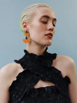 Wolf & Moon Calendula Statement Earrings -Wolf & Moon calendula statement earrings model 1