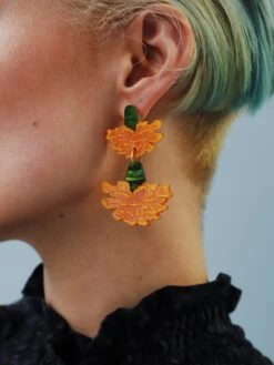 Wolf & Moon Calendula Statement Earrings -Wolf & Moon calendula statement earrings model 3