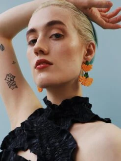 Wolf & Moon Calendula Statement Earrings -Wolf & Moon calendula statement earrings model 4