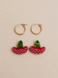 Wolf & Moon Carnation Hoops In Red/Pink -Wolf & Moon carnation hoops red lifestyle 3