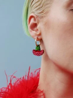 Wolf & Moon Carnation Hoops In Red/Pink -Wolf & Moon carnation hoops red model 2