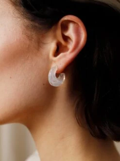 Wolf & Moon Cassia Hoops In Off-White -Wolf & Moon cassia hoops off white model 3