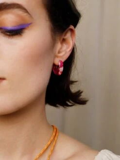 Wolf & Moon Cassia Hoops In Raspberry Crush -Wolf & Moon cassia hoops raspberry crush model 4