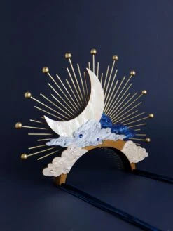 Wolf & Moon Celestial Headpiece In Mist -Wolf & Moon celestial headpiece mist lifestyle 2