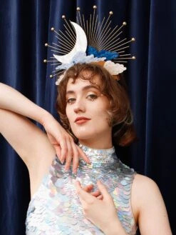 Wolf & Moon Celestial Headpiece In Mist -Wolf & Moon celestial headpiece mist model 3