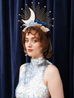 Wolf & Moon Celestial Headpiece In Mist -Wolf & Moon celestial headpiece mist model 4