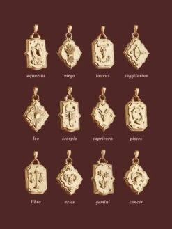 Wolf & Moon Zodiac Necklace - Gold -Wolf & Moon graphic zodiac pendant gold 1