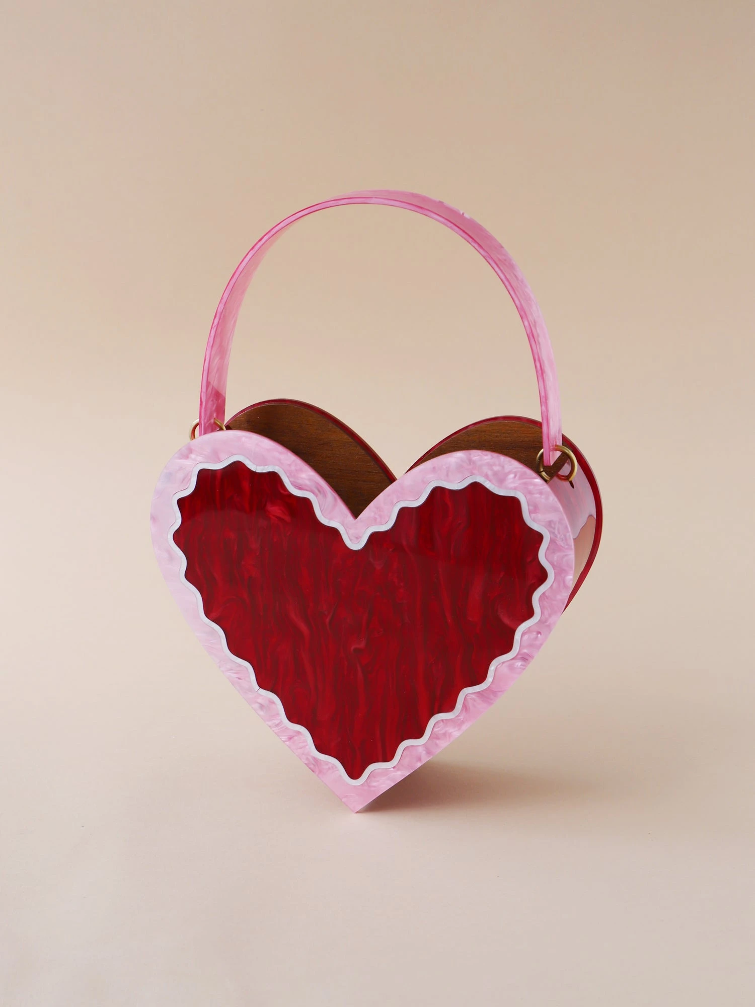 Wolf & Moon Heart Bag In Pink/Red 3 Wolf & Moon Heart Bag In Pink/Red