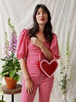 Wolf & Moon Heart Bag In Pink/Red 20 Wolf & Moon Heart Bag In Pink/Red -Wolf & Moon heart bag redpink model 3