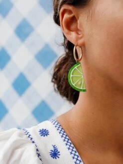 Wolf & Moon Lime Slice Hoops -Wolf & Moon lime slice hoops model 1
