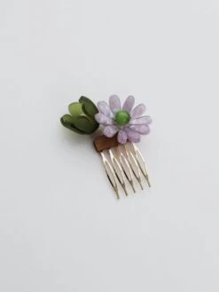 Wolf & Moon Double Daisy Hair Comb -Wolf & Moon meadow hair slide double daisy green lilac 1