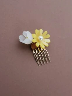 Wolf & Moon Double Daisy Hair Comb -Wolf & Moon meadow hair slide double daisy yellow 1