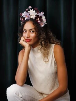 Wolf & Moon Meadow Headpiece In Lilac/Cherry -Wolf & Moon meadow headpiece medium lilac cherry model 2 1