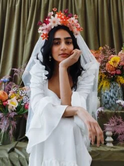 Wolf & Moon Meadow Headpiece In Pink/Orange -Wolf & Moon meadow headpiece orange pink model 4