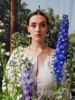 Wolf & Moon Ophelia Statement Hoops In White -Wolf & Moon ophelia statement hoops white model 6