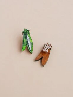 Wolf & Moon Peas In A Pod Studs - Clip On -Wolf & Moon peas in a pod clipons lifestyle 1