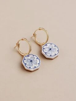 Wolf & Moon Poppy Charm Hoops -Wolf & Moon poppy charm hoops blue lifestyle 2