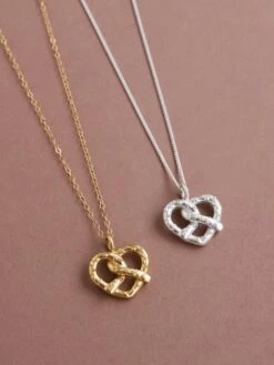 Wolf & Moon Pretzel Necklace -Wolf & Moon pretzel necklace both lifestyle 2