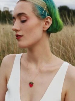 Wolf & Moon Raspberry Necklace -Wolf & Moon raspberry necklace model 1