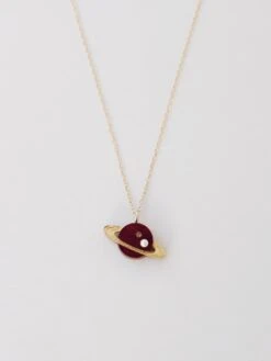 Wolf & Moon Saturn Necklace In Cherry -Wolf & Moon saturn necklace front