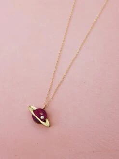 Wolf & Moon Saturn Necklace In Cherry -Wolf & Moon saturn necklace lifestyle 3 V2