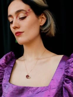 Wolf & Moon Saturn Necklace In Cherry -Wolf & Moon saturn necklace model 1