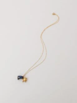 Wolf & Moon Shooting Star Necklace -Wolf & Moon shooting star necklace full view