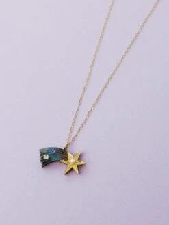 Wolf & Moon Shooting Star Necklace -Wolf & Moon shooting star necklace lifestyle 1