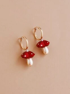 Wolf & Moon Shroom Hoops In Red