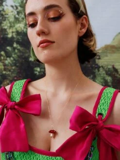 Wolf & Moon Shroom Necklace In Red -Wolf & Moon shroom necklace red model 2