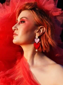 Wolf & Moon Stevie Earrings In Pink/Red 15 Wolf & Moon Stevie Earrings In Pink/Red -Wolf & Moon stevie earrings redpink model 1