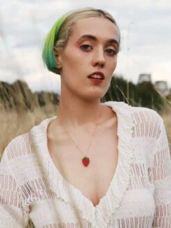 Wolf & Moon Strawberry Necklace II -Wolf & Moon strawberry ii necklace model 2