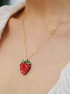 Wolf & Moon Strawberry Necklace II -Wolf & Moon strawberry ii necklace model 3