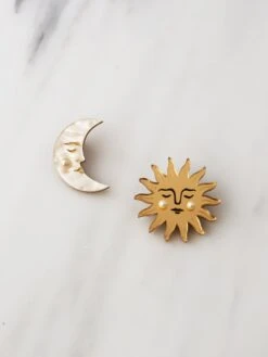 Wolf & Moon Sun & Moon Brooch Set -Wolf & Moon sun and moon brooches front