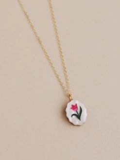 Wolf & Moon Tulip Charm Necklace