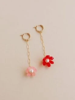 Wolf & Moon Tulip Drop Hoops In Blush -Wolf & Moon tulip drop hoops blush lifestyle 1