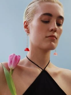 Wolf & Moon Tulip Drop Hoops In Blush -Wolf & Moon tulip drop hoops blush model 2