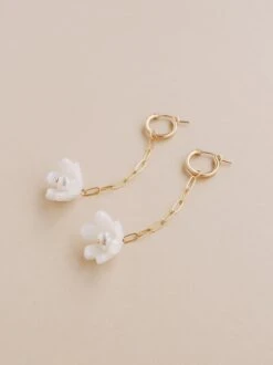 Wolf & Moon Tulip Drop Hoops In White