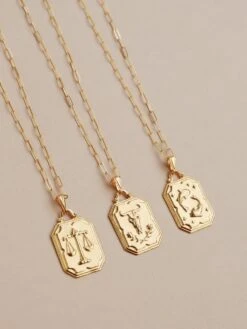 Wolf & Moon Zodiac Necklace - Gold -Wolf & Moon zodiac pendants gold lifestyle group 1